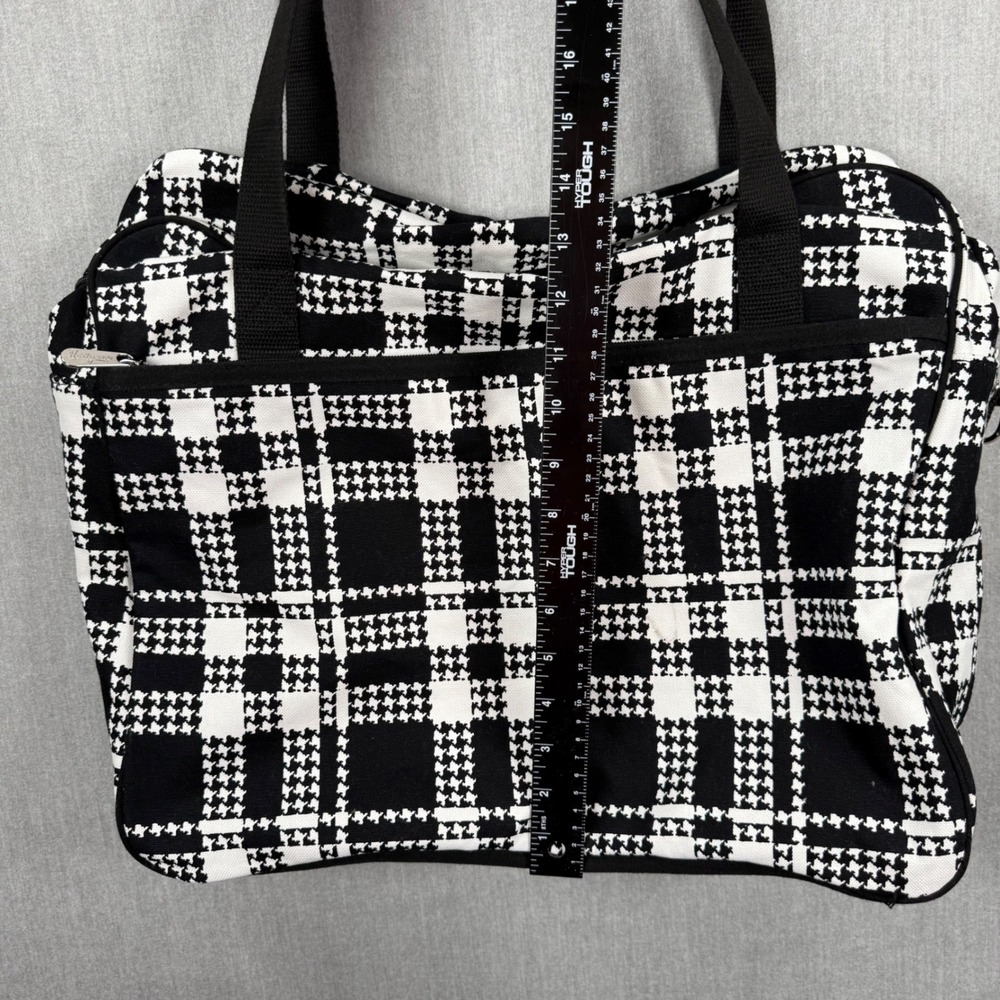 Thirty-one Black and White Houndstooth Plaid Canvas Tote Bag Travel Shoulder Bag - Picture 5 of 5